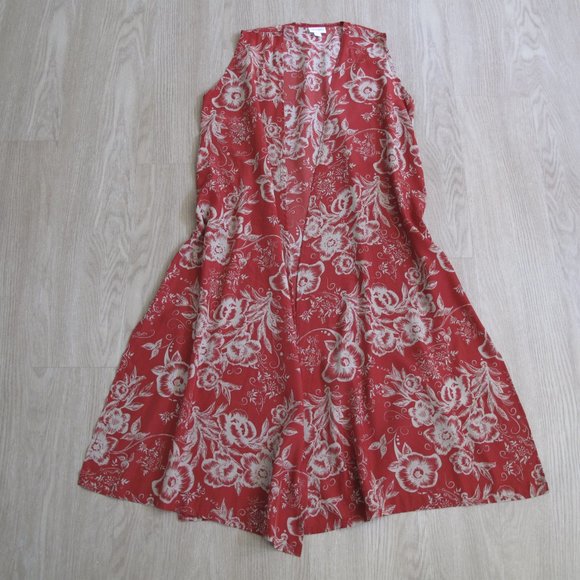 LULA ROE Red Floral Sleeveless Duster - Picture 2 of 11